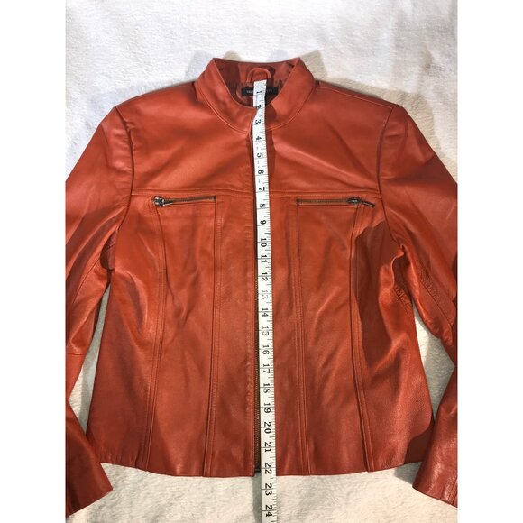 Valerie Stevens Womens Burnt Orange Leather Moto Jacket - Picture 4 of 7